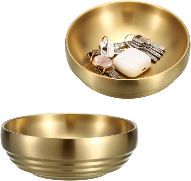 GUSHBIN 7.4" Gold Decorative Bowl - 2 Packs Key Bowls for Entryway Table Catchall Vintage Round Key Holder Bowl for Candy Fruit, Home Decor - Image 1